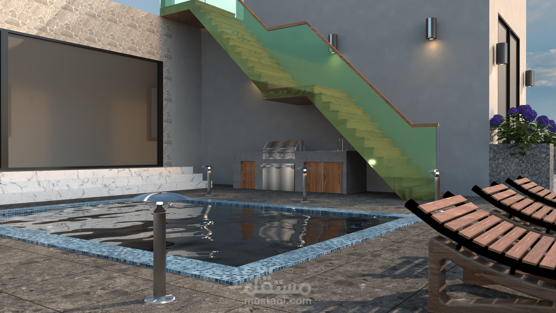 تصميم عصري لحديقه منزل فى مدينة الغردقة