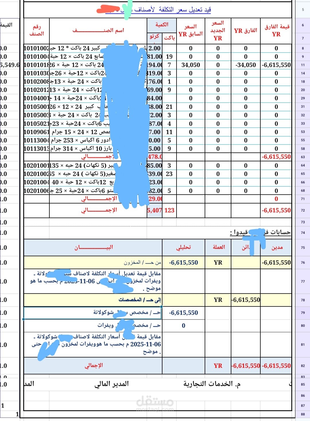 معالجة تسويات المخزون وإعادة تقييم تكلفة الأصناف