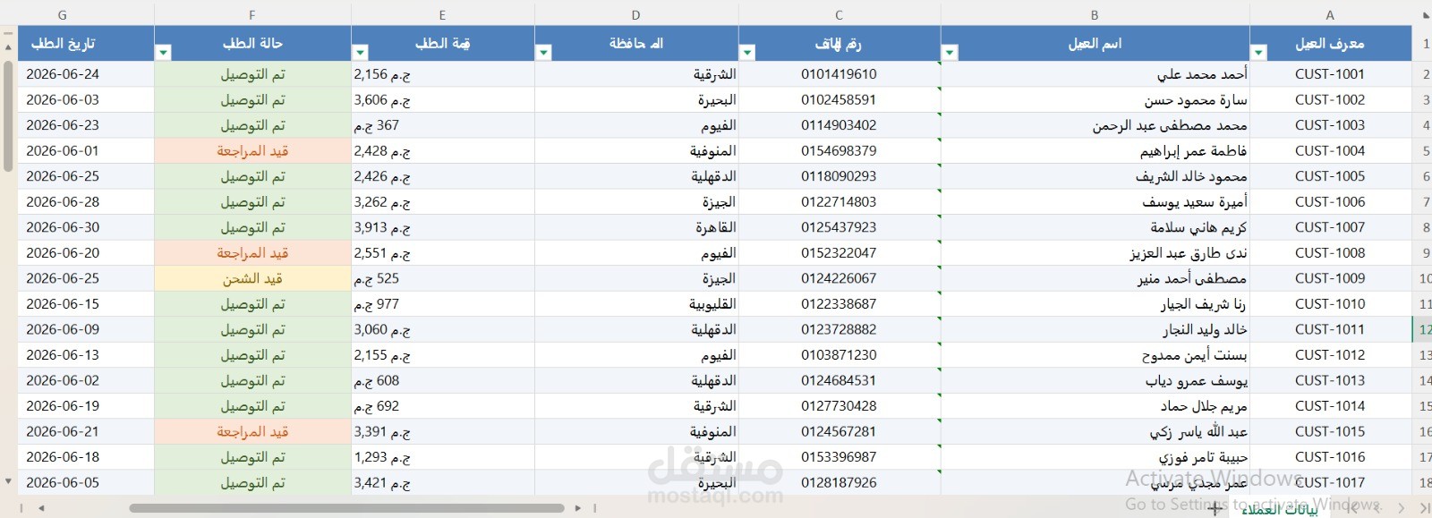 نموذج احترافي لإدخال وتنظيف بيانات العملاء وتنسيقها على Excel