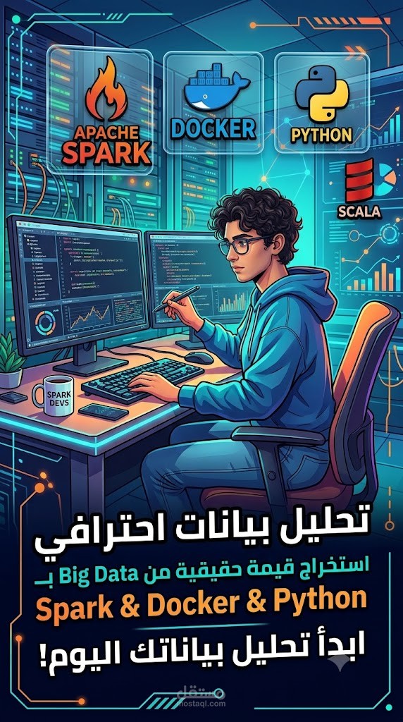 بناء نظام متكامل لمعالجة وتحليل البيانات الضخمة (Big Data Pipeline) باستخدام Spark و Docker +Data analysis