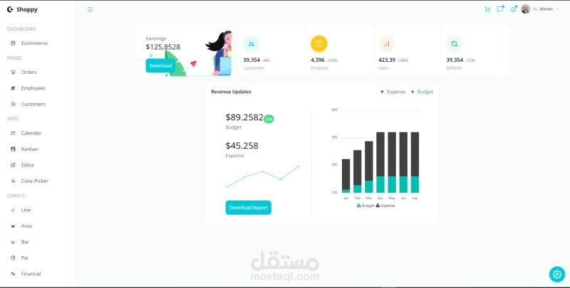 داش بورد باستخدام react js and tailwinds CSS
