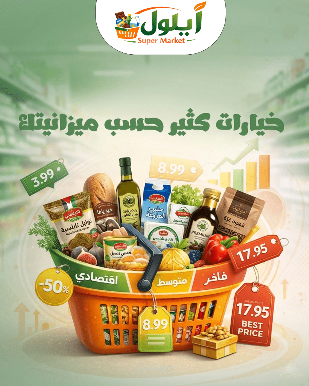 تصميم الحملة الإعلانية وبوستات السوشيال ميديا لـ "سوبرماركت أيلول"