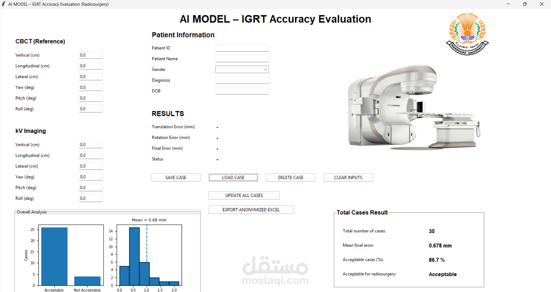 نظام برمجائي ذكي لتقييم دقة العلاج الإشعاعي الموجه بالصور (AI-IGRT Accuracy Evaluation Tool)