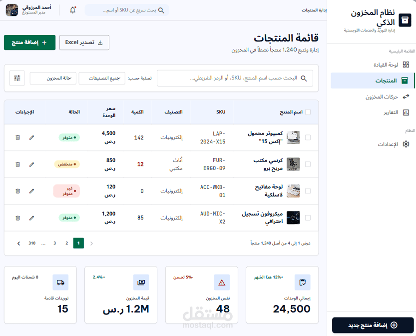 نظام إدارة مخزون ذكي ( مدمج بالذكاء الاصطناعي)