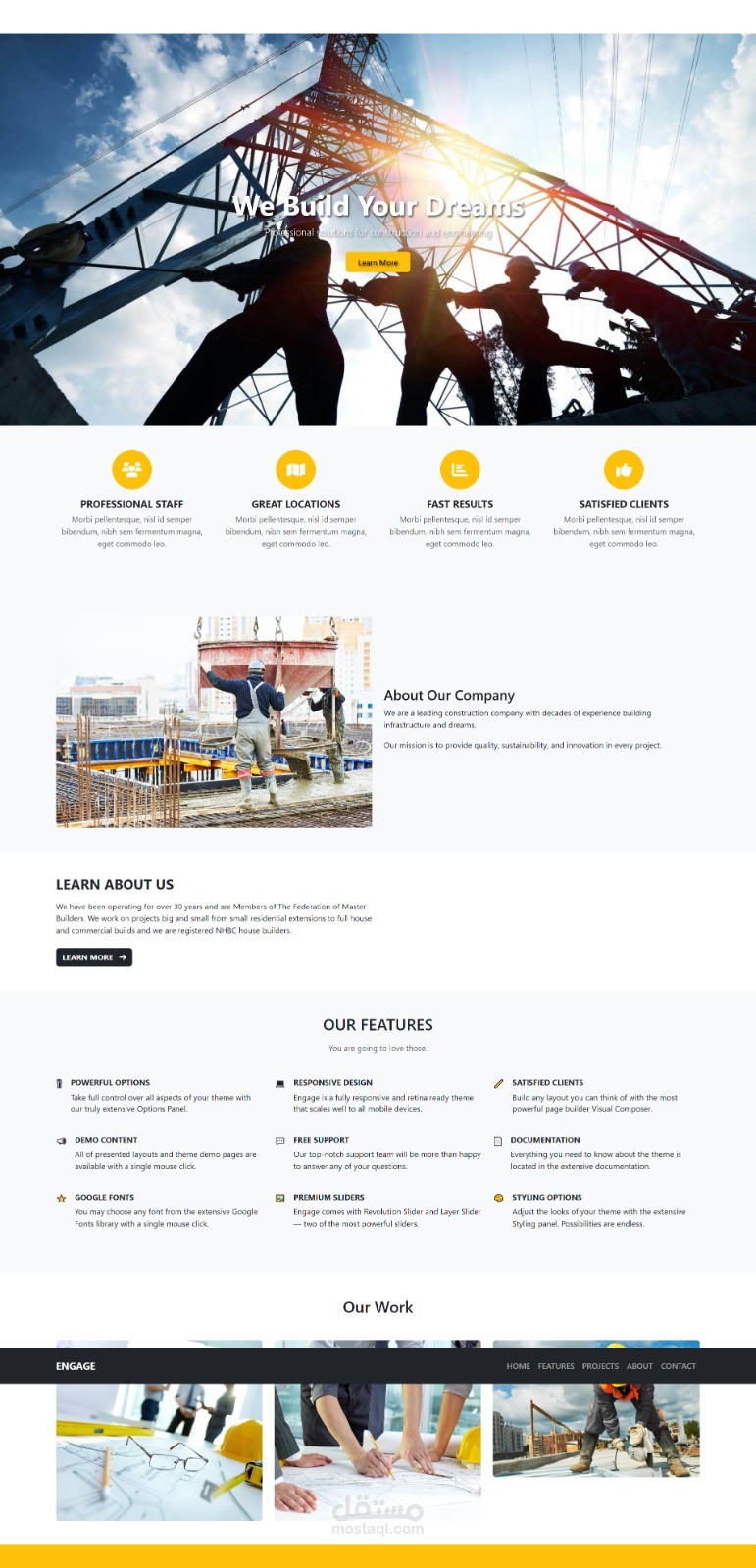 تصميم وتطوير موقع شركة إنشاءات باستخدام HTML وCSS وBootstrap