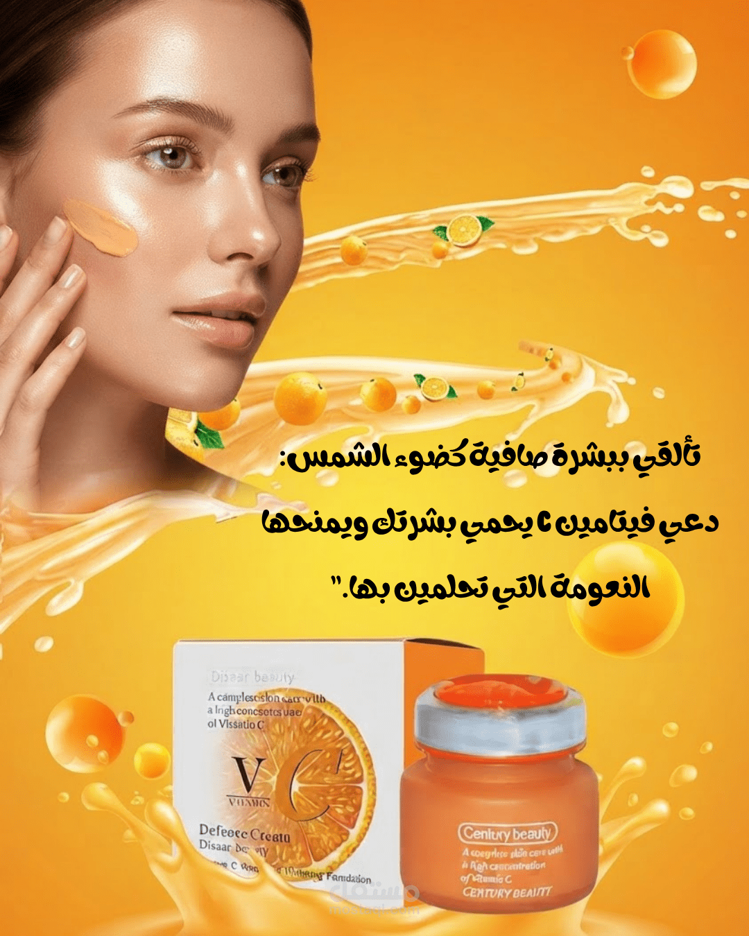 تصميم إعلان ترويجي لمنتج تجميل (فيتامين C).
