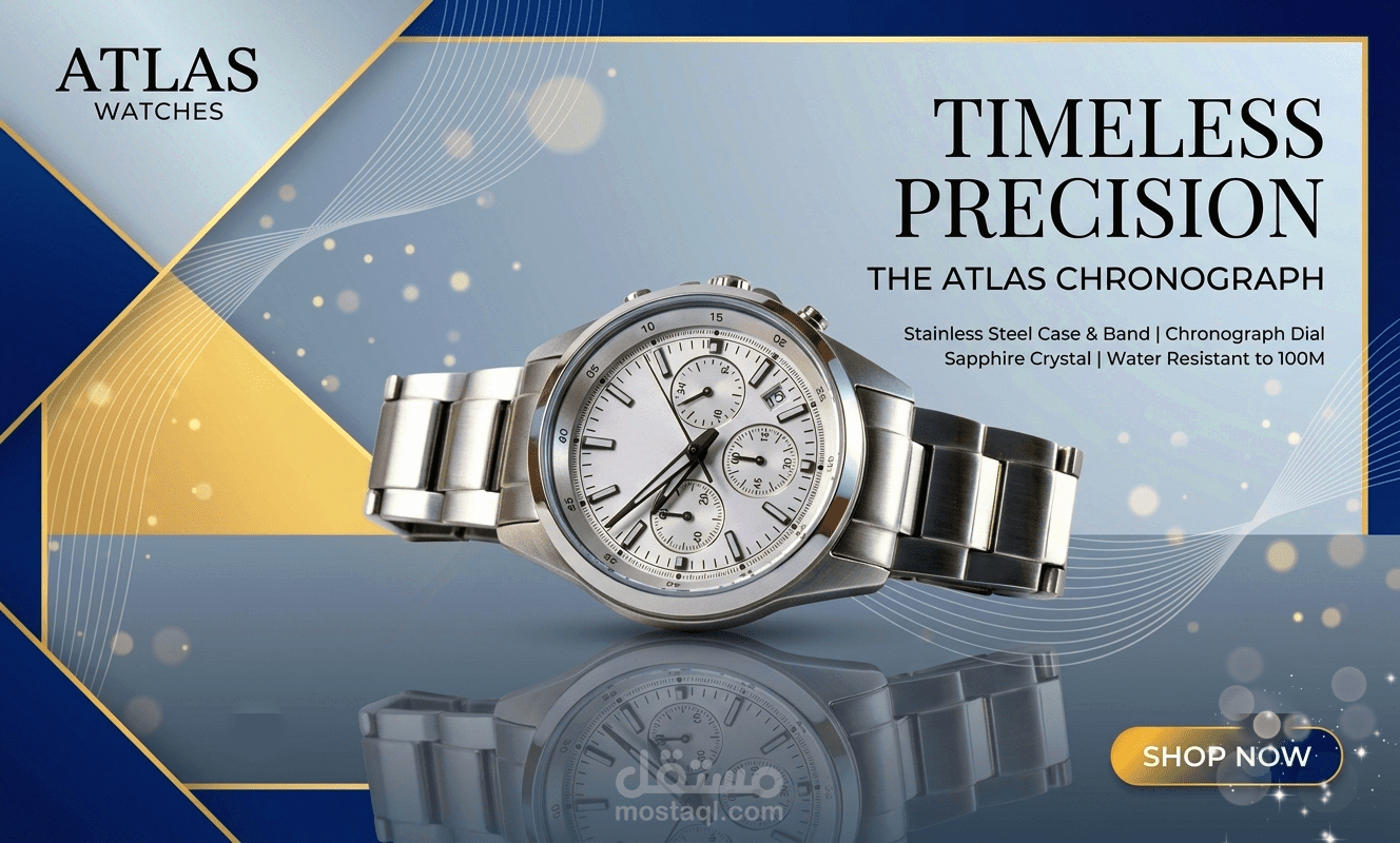 تصميم بوستر إعلاني فاخر لساعة Atlas Chronograph