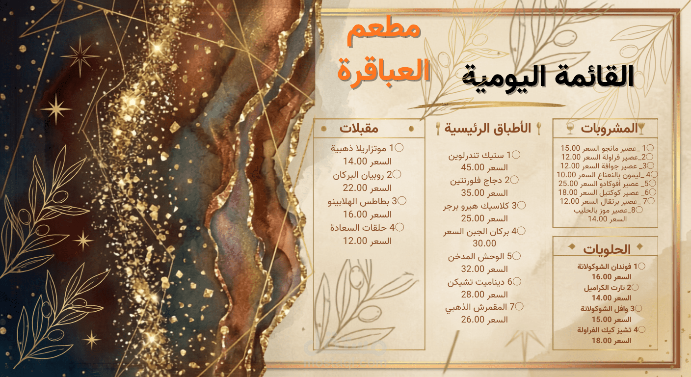 نموزج تجريبي ل مينيو مطعم العباقرة