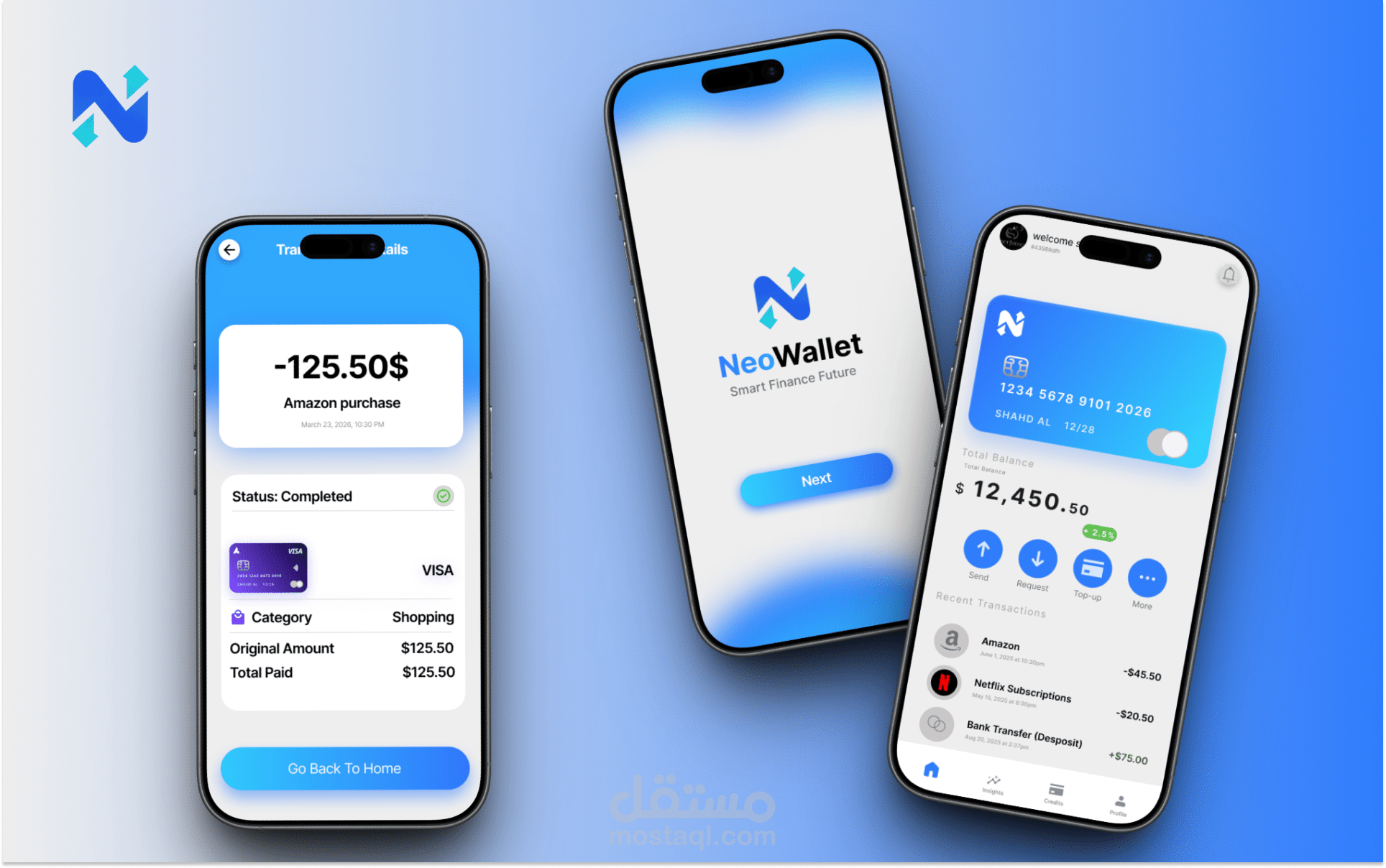 تصميم واجهات تطبيق محفظة رقمية ذكية - NeoWallet