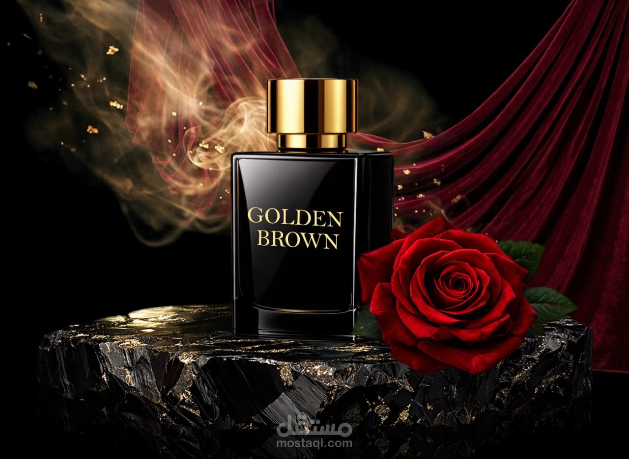 تصميم بوستر إعلاني احترافي لمنتج عطر فاخر - Golden Brown