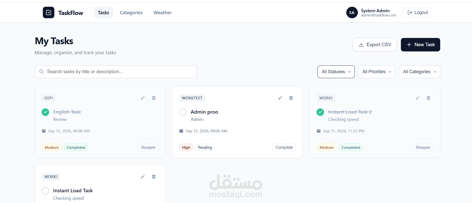 TaskFlow — منصة متكاملة لإدارة المهام وتتبع الإنتاجية (Full-Stack Web App)