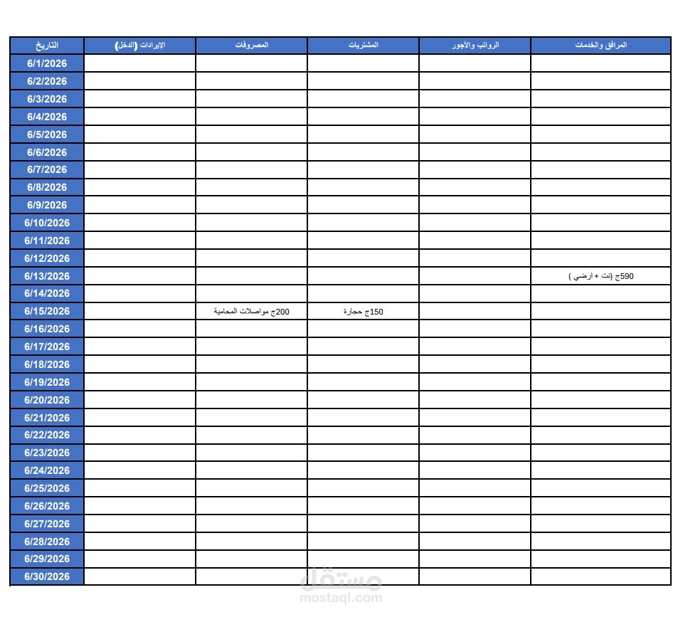 تصميم وتنظيم جدول متابعة الحسابات والمصروفات الشهرية باستخدام Microsoft Excel