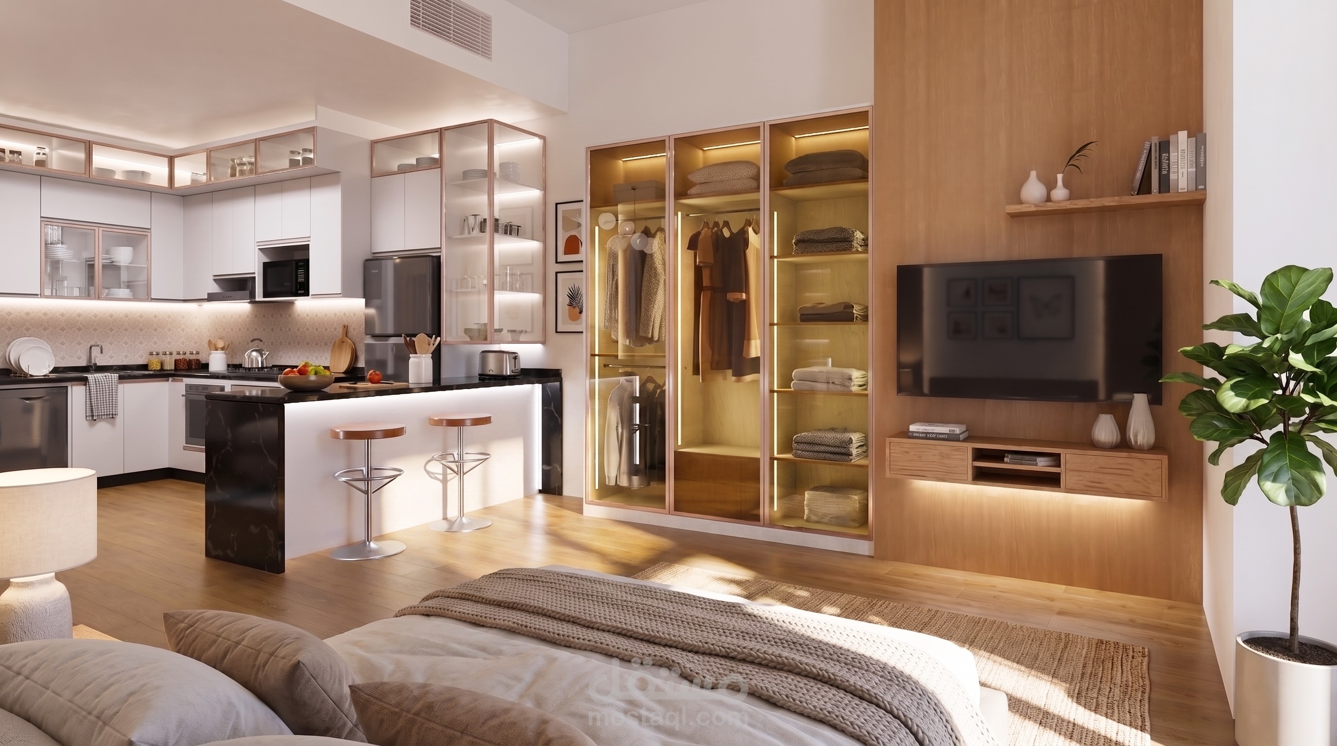 تصميم استوديو سكني بأسلوب عصري