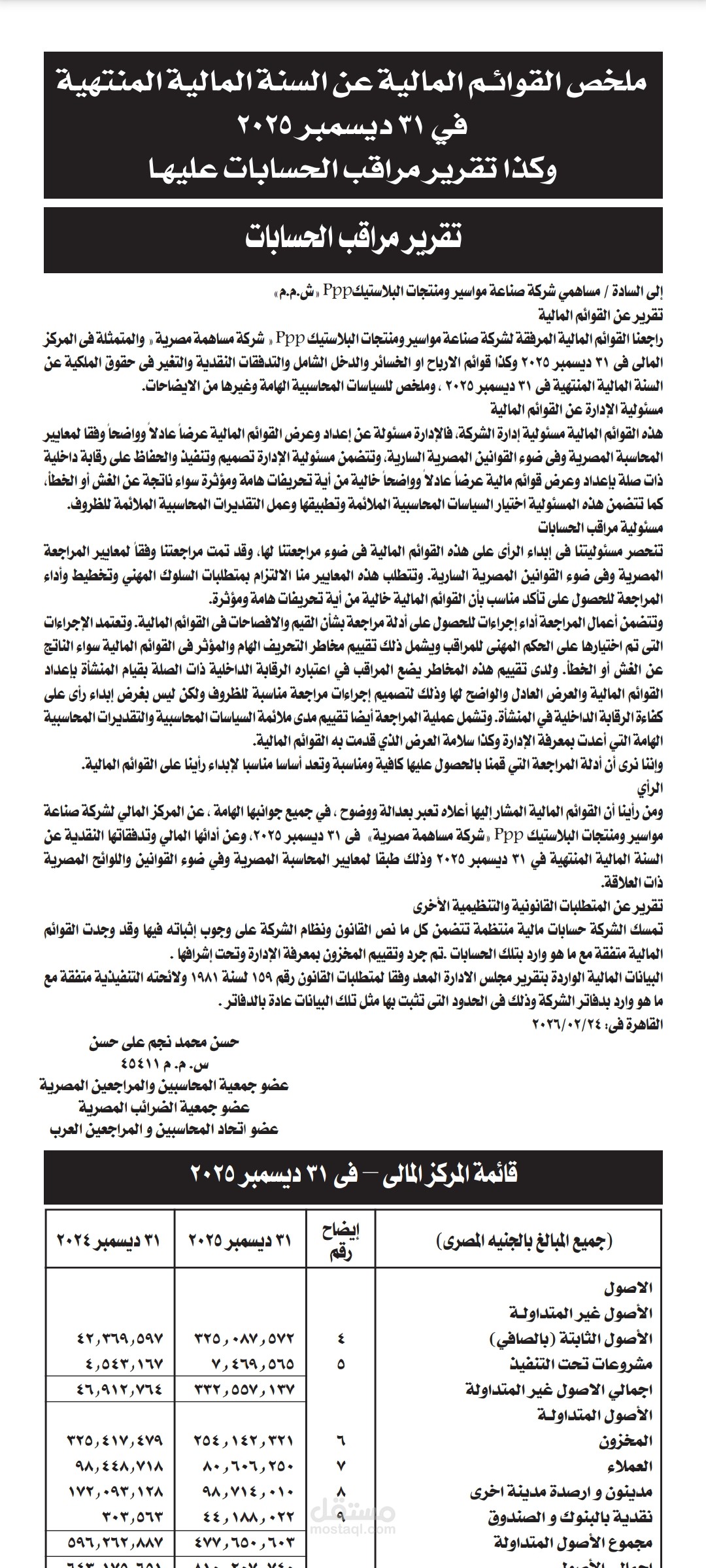 تقرير عن القوائم الماليه المنشور بجريده روز اليوسف