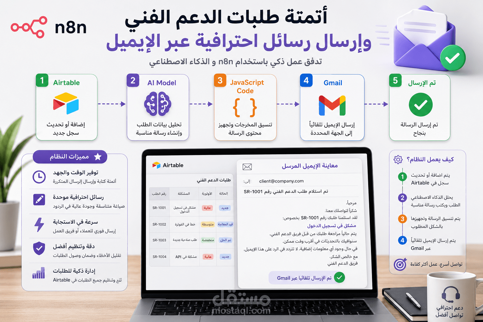 أتمتة رسائل دعم تقنية باستخدام Airtable والذكاء الاصطناعي