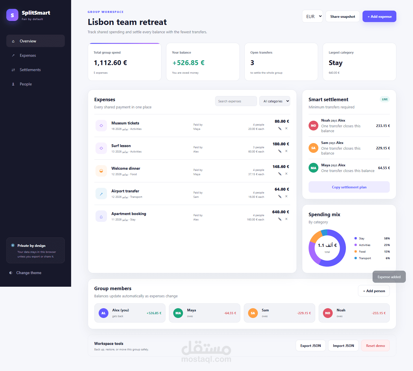SplitSmart — نظام ذكي لتقسيم مصروفات المجموعات