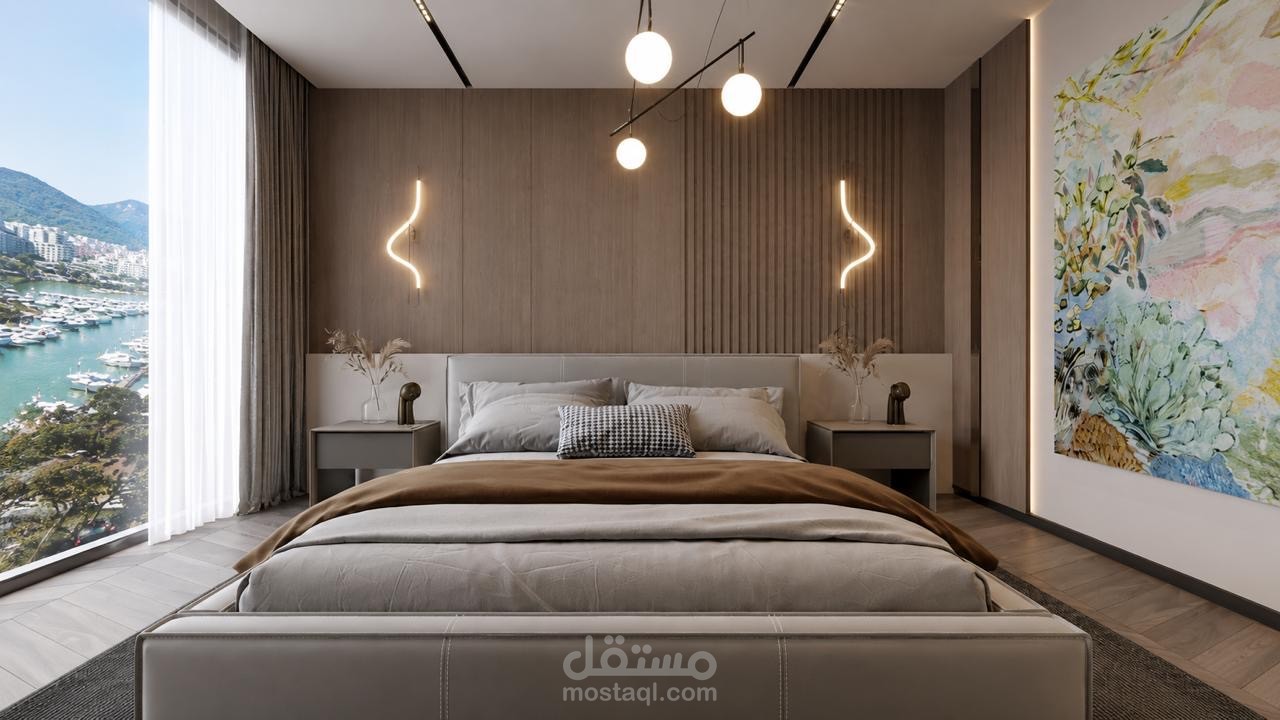 تصميم غرفة نوم رئيسية بأسلوب عصري فاخر