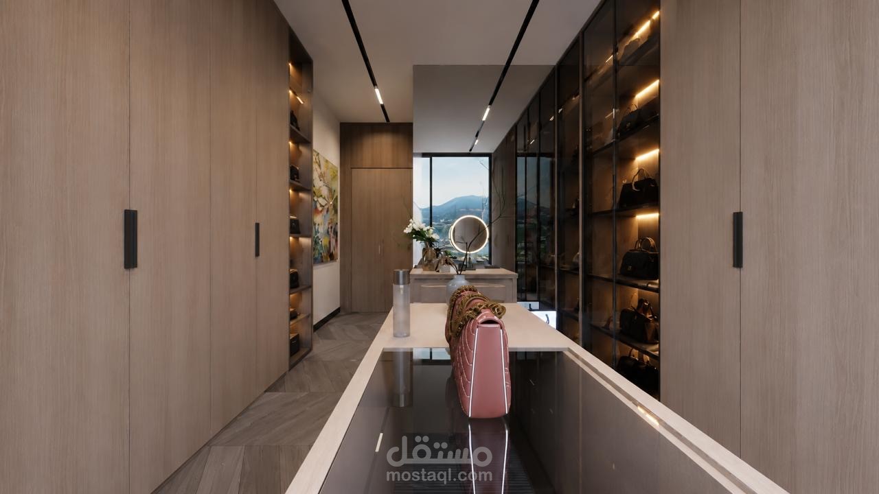 تصميم غرفة ملابس (Walk-in Closet) مودرن مع رندر واقعي