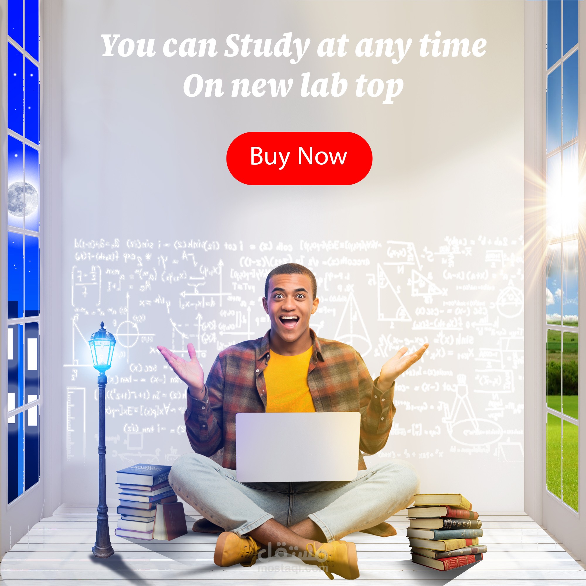 اعلان سوشيال ميديا ديزاين لشراء لاب توب للمذاكرة