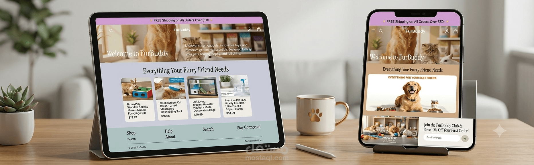 تصميم وتطوير متجر FurBuddy الإلكتروني لمنتجات الحيوانات الأليفة