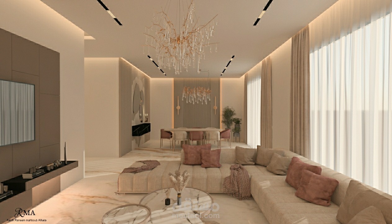Modern Luxury Living & Dining Room | Interior Design & 3D Visualization