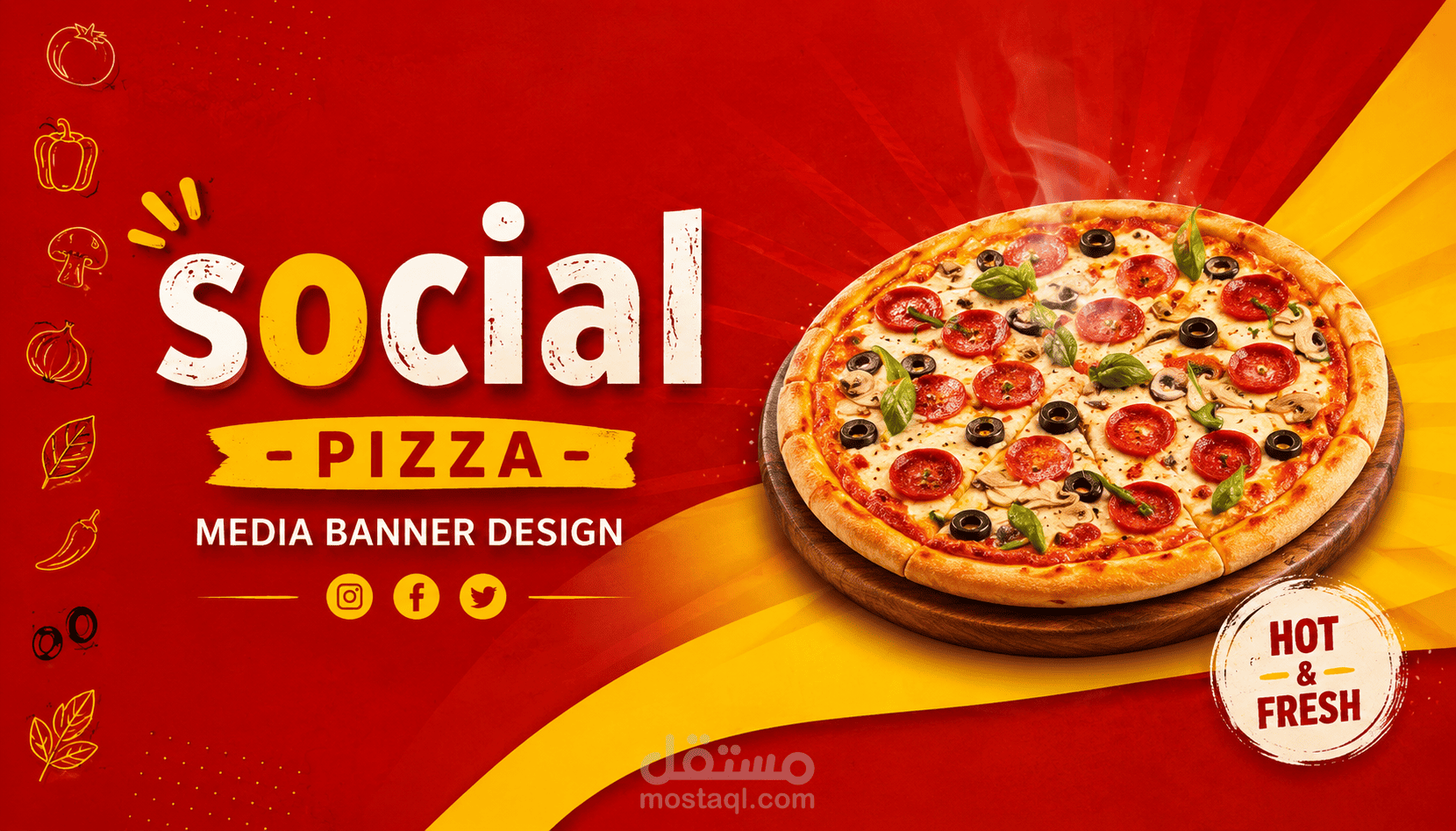 تصميم إعلان سوشيال ميديا لمطعم بيتزا