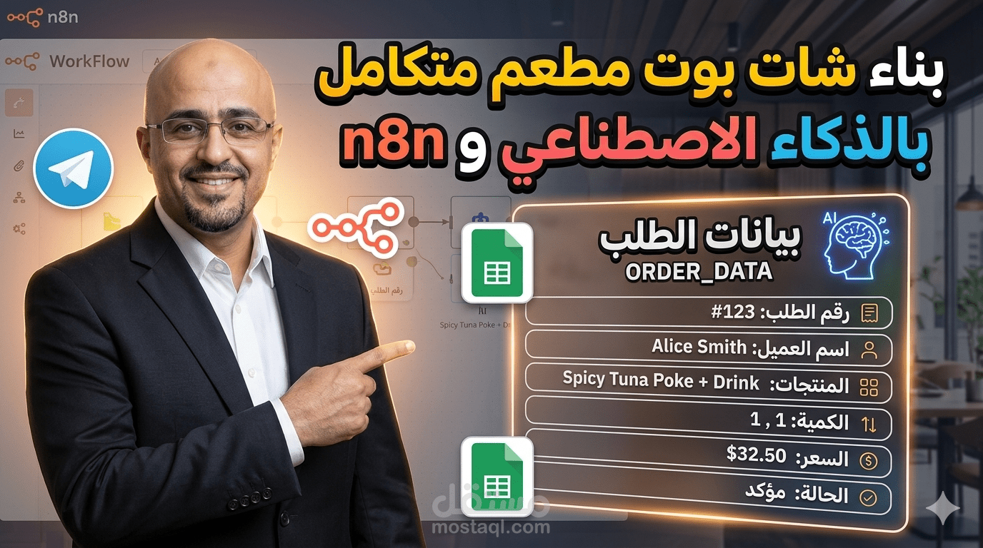 شات بوت مطعم بيشتغل 24 ساعة بدون توقف  من خلال N8N +Telegram