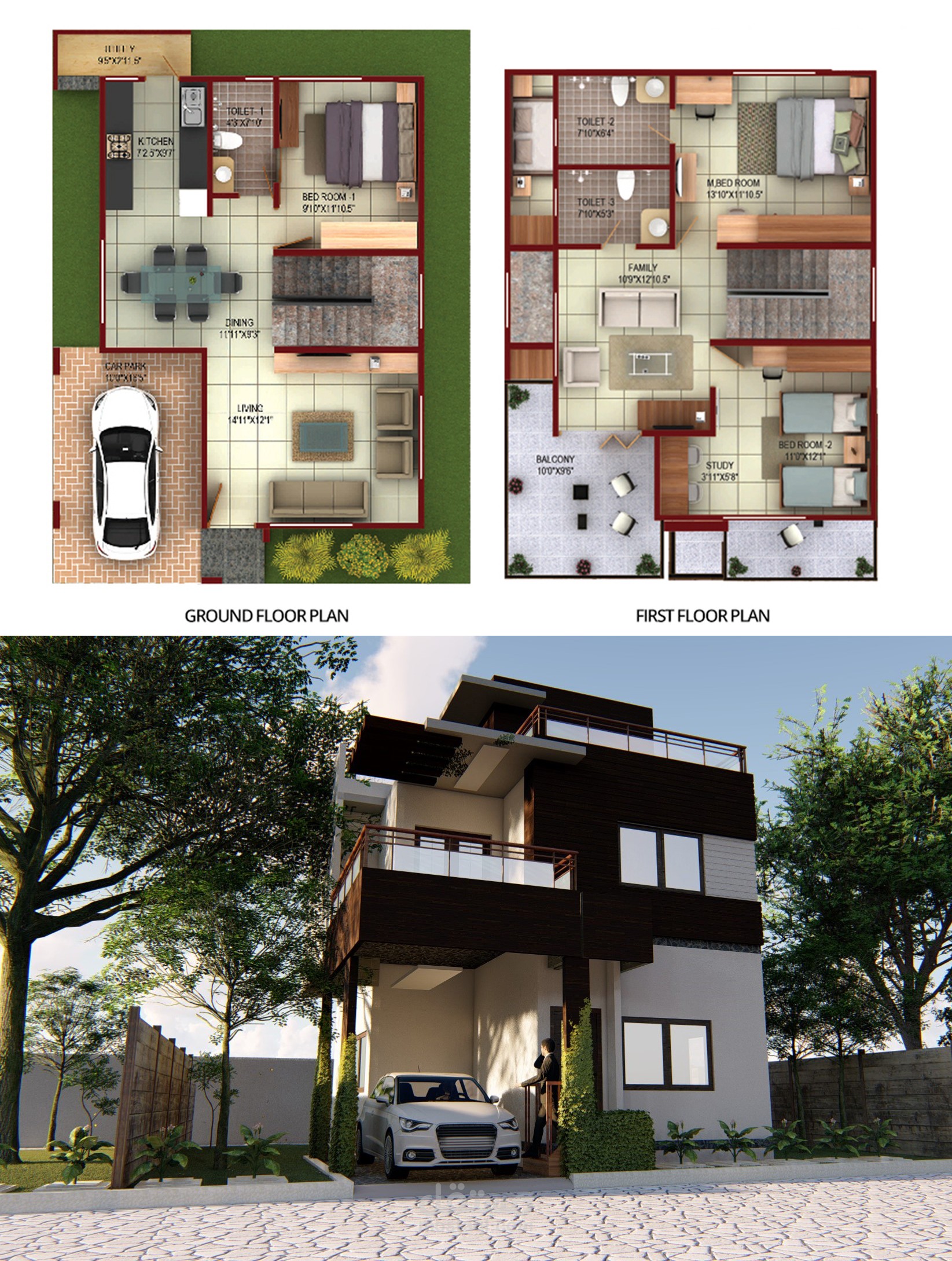 3D modeled and rendered Villa