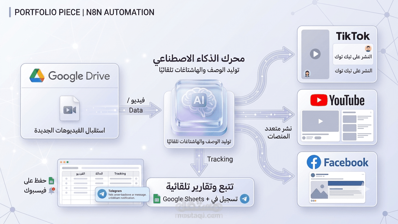 نظام أتمتة كامل لنشر الفيديوهات تلقائيًا على تيك توك، يوتيوب وفيسبوك باستخدام الذكاء الاصطناعي (n8n)