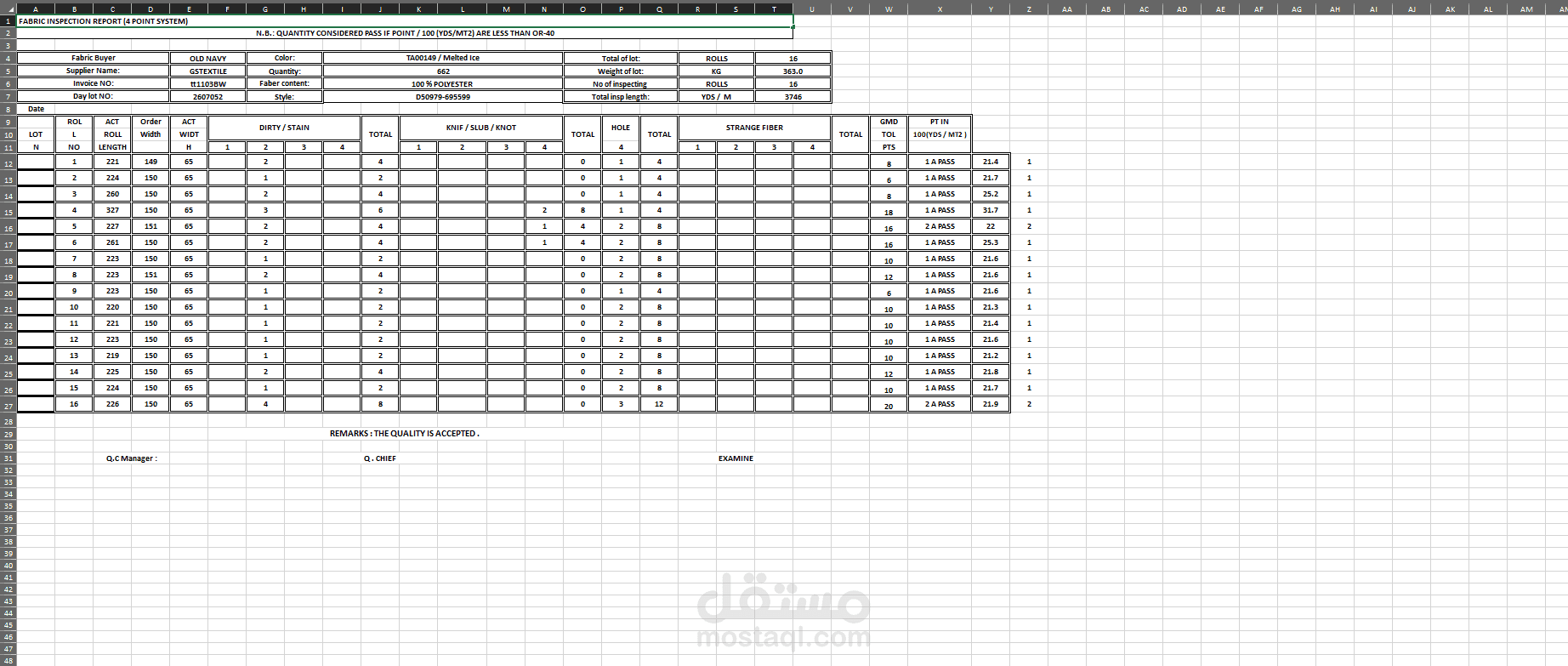 FABRIC INSPECTION REPORT (4 POINT SYSTEM)