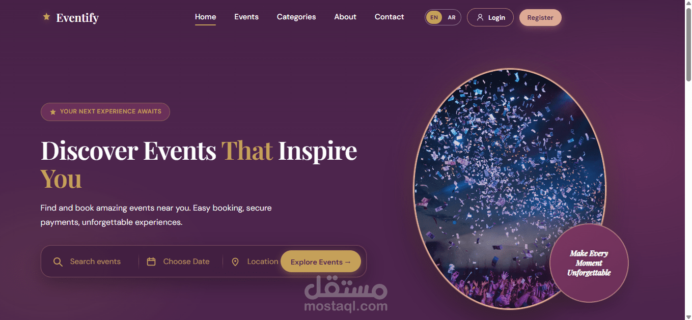 منصة Eventify لإدارة الفعاليات | Full-Stack Web Application