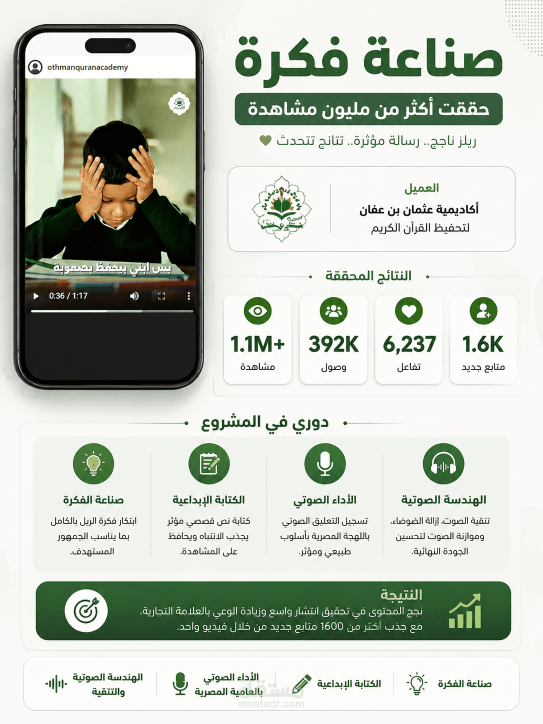 صناعة مقطع صوتي كتابي تسويقي متكامل حقق أكثر من مليون مشاهدة بالعامية المصرية