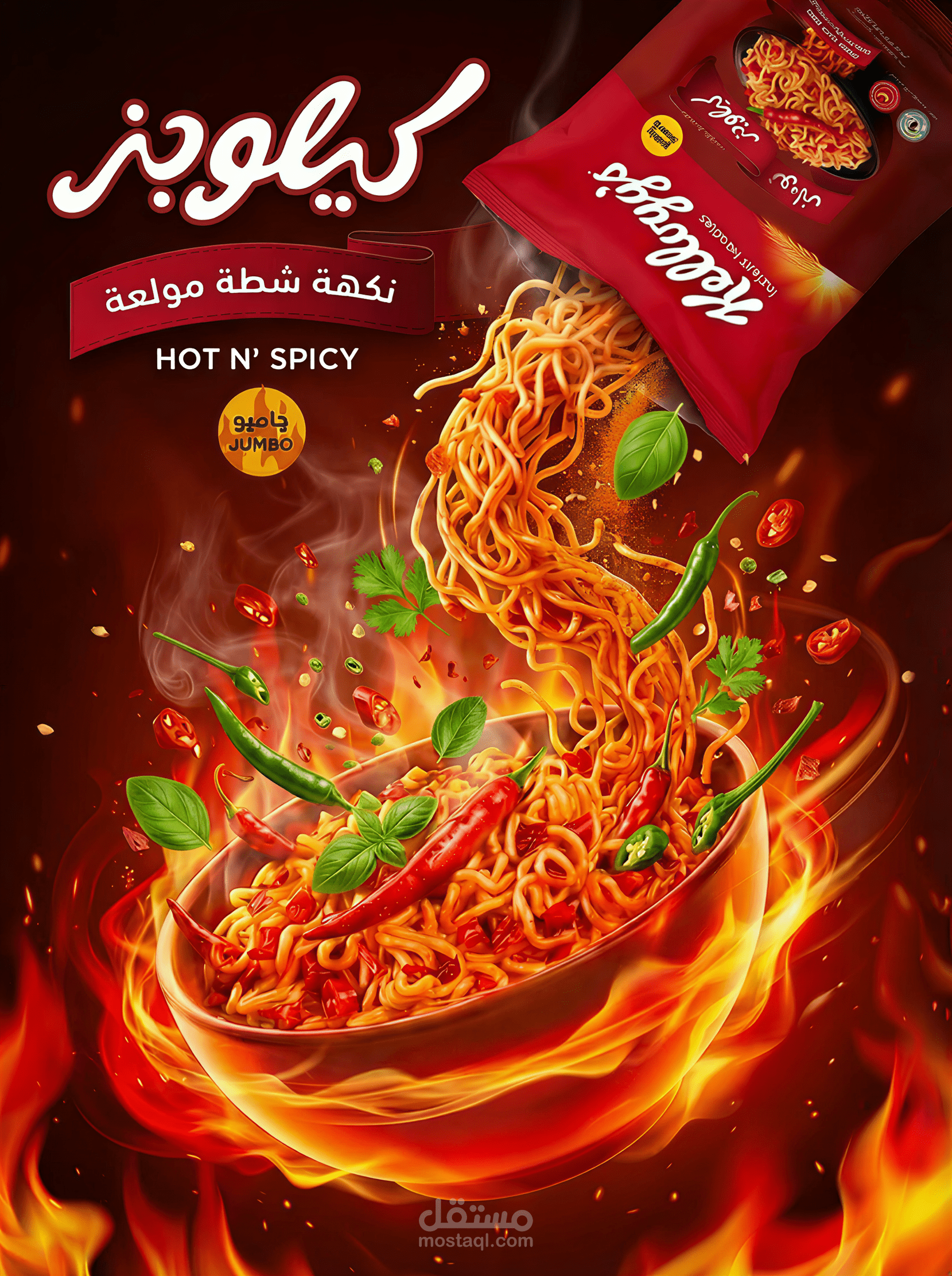 تصميم بوستر إعلاني - نودلز كيلوبز حار وشطة (Hot N' Spicy)