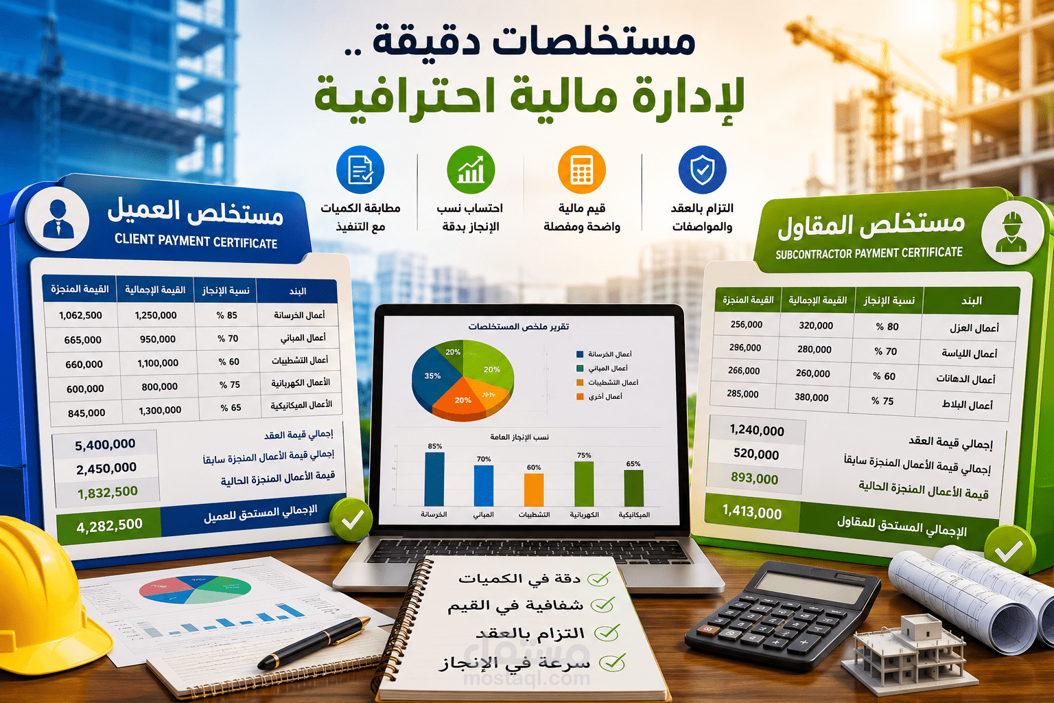 إعداد مستخلصات مقاول رئيسي ومقاول باطن مع مراجعة الكميات والقيم المالية - مبني تجاري - جدة