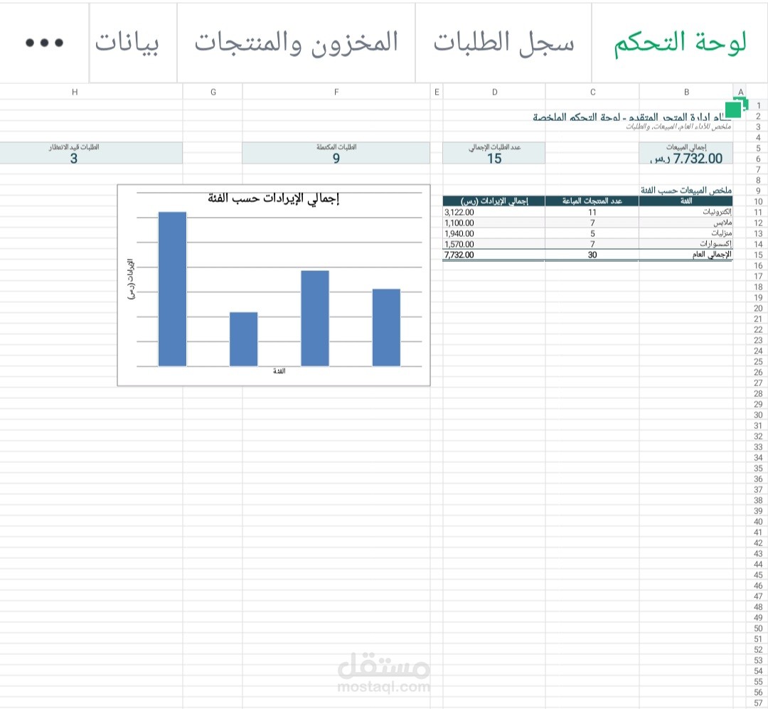 تصميم نظام متكامل لإدارة المتاجر والطلبات باستخدام Microsoft Excel