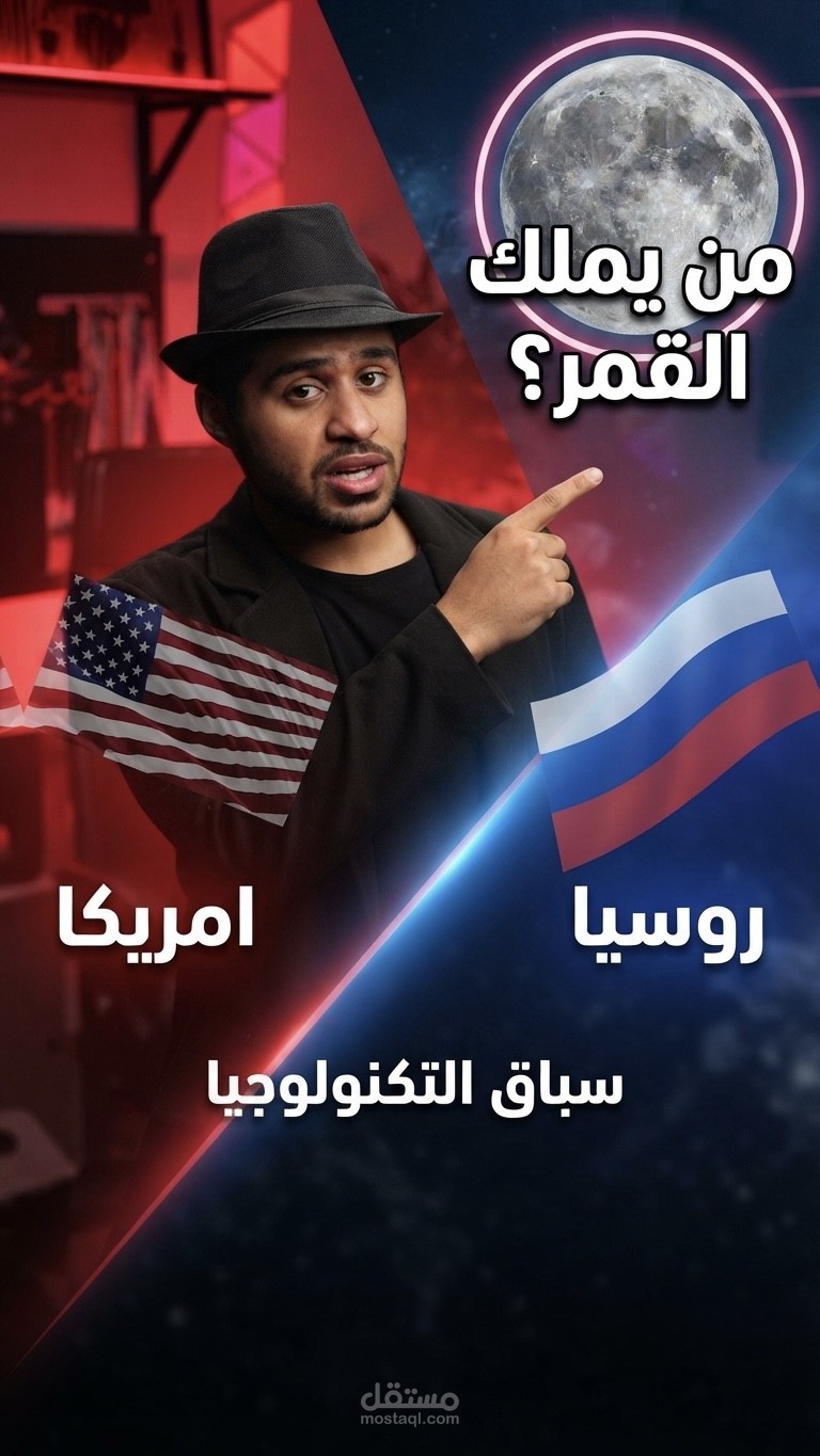 مونتاج فيديو وثائقي قصير (Reels/TikTok) - سباق الفضاء بين أمريكا وروسيا