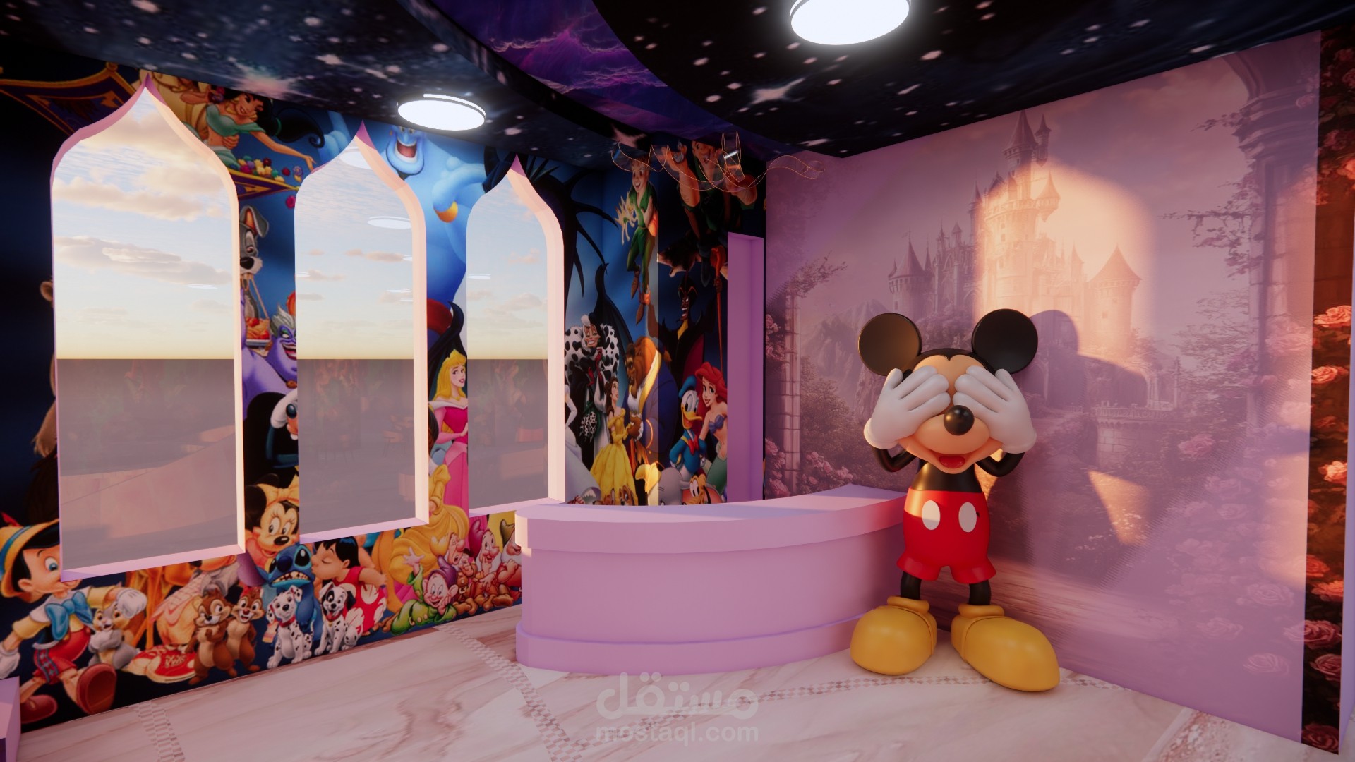 تصميم داخلي لمطعم مستوحى من عالم ديزني (Disney-Themed Restaurant Design)  الوصف