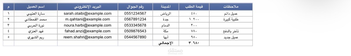 نموذج تنظيم بيانات عملاء