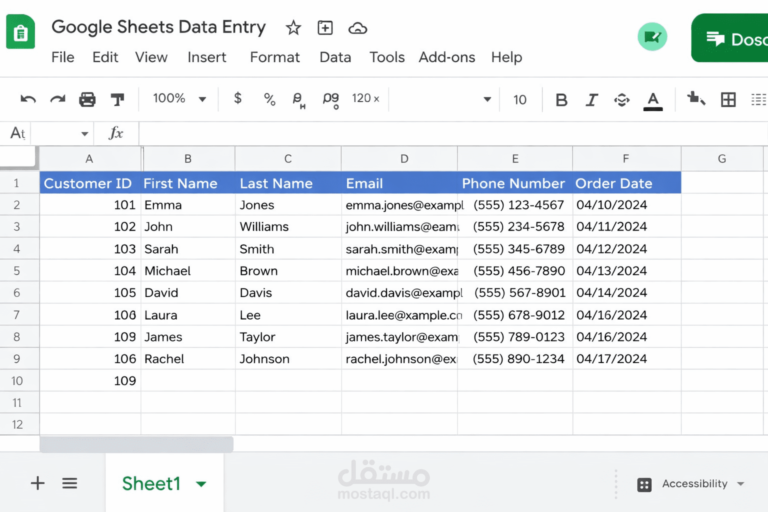 ادخال بيانات ب اللغه العربيه علي google sheets