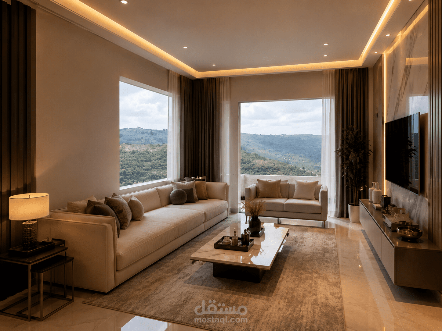 تصميم ديكور داخلي لغرفة نوم وغرفة صالون