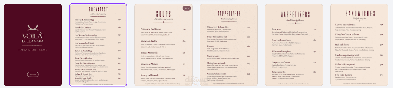 Menu for Italian  Restaurant