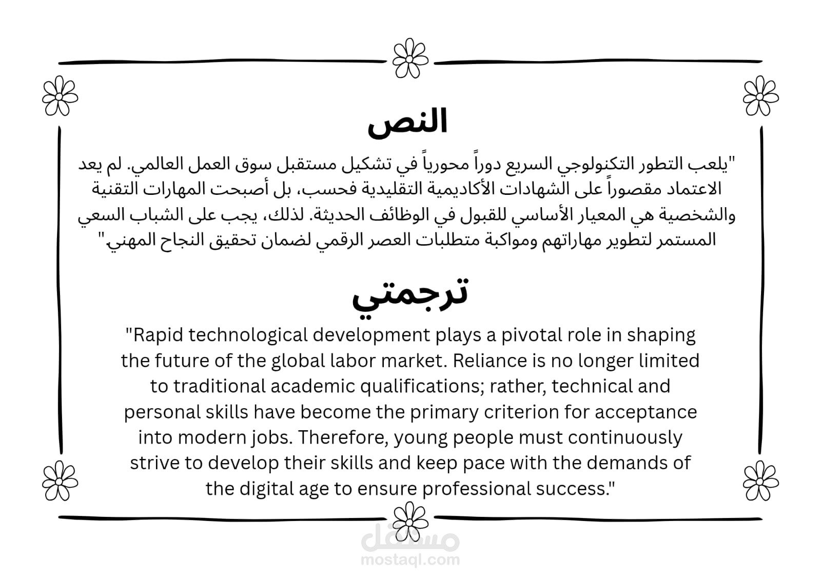 ترجمة مقال حول التطور التكنولوجي وسوق العمل (عربي - انجليزي)