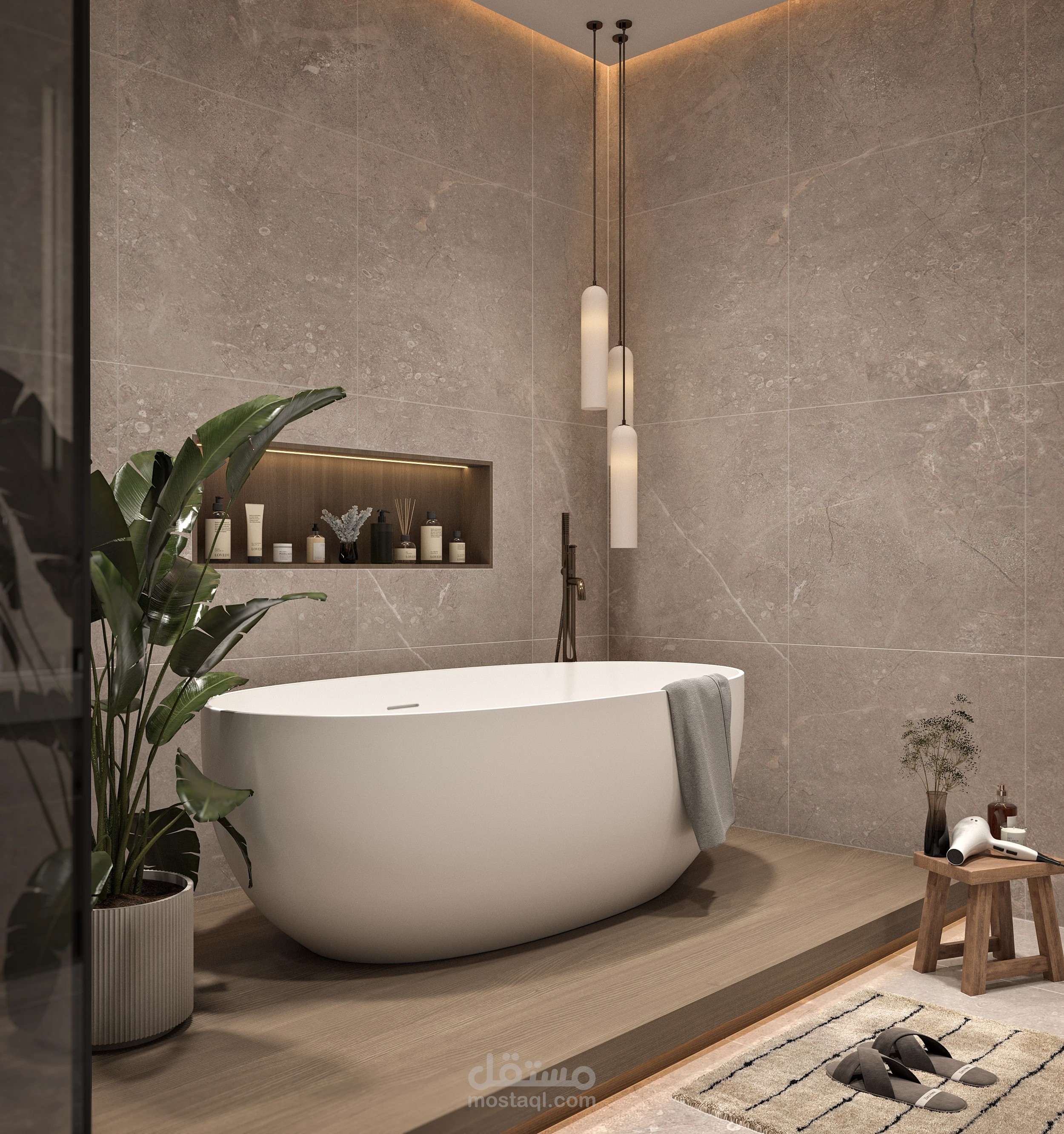 تصميم داخلي لحمّام رئيسي فاخر بأسلوب Quiet Luxury | Luxury Master Bathroom Design