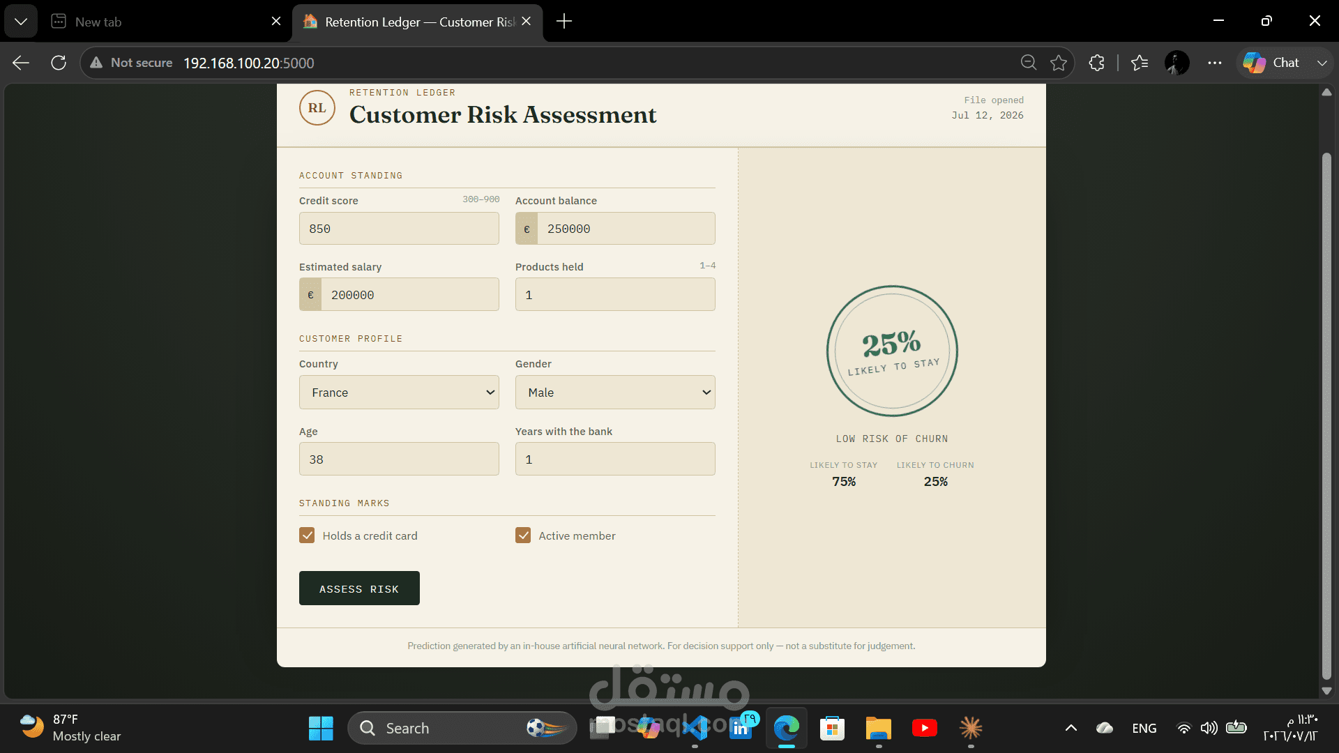 Deployment to Machine Learning on Data of Risk of to Client to Exited our bank