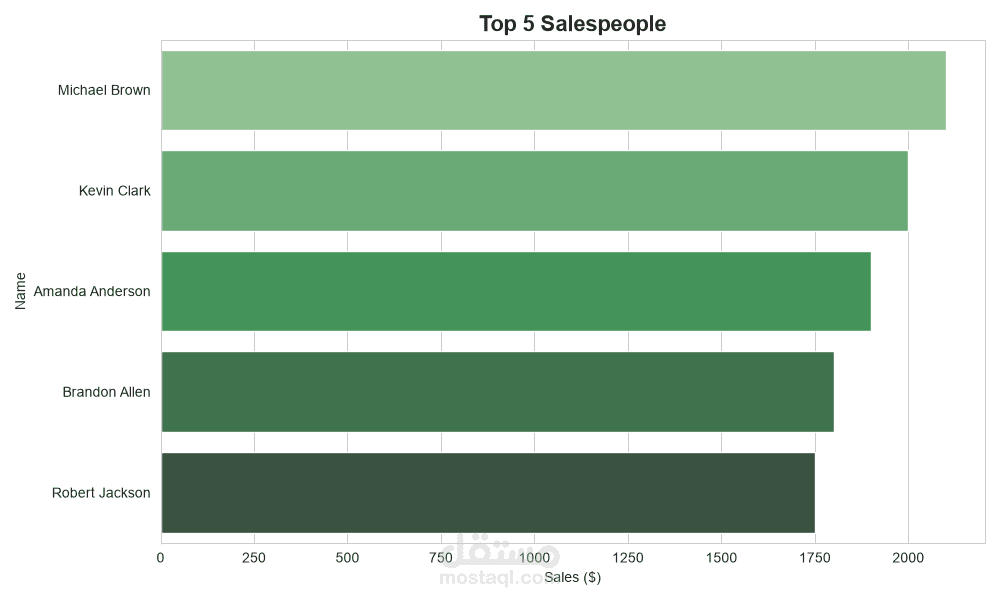 تحليل بيانات مبيعات وتقرير Top 5 موظفين باستخدام Excel و Python