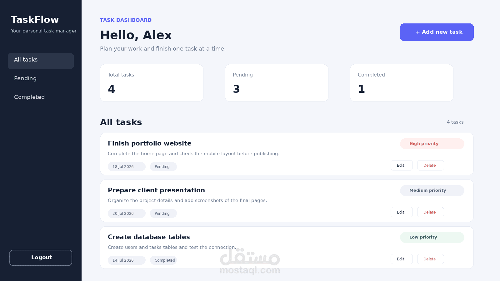 تطوير نظام Full-Stack لإدارة المهام