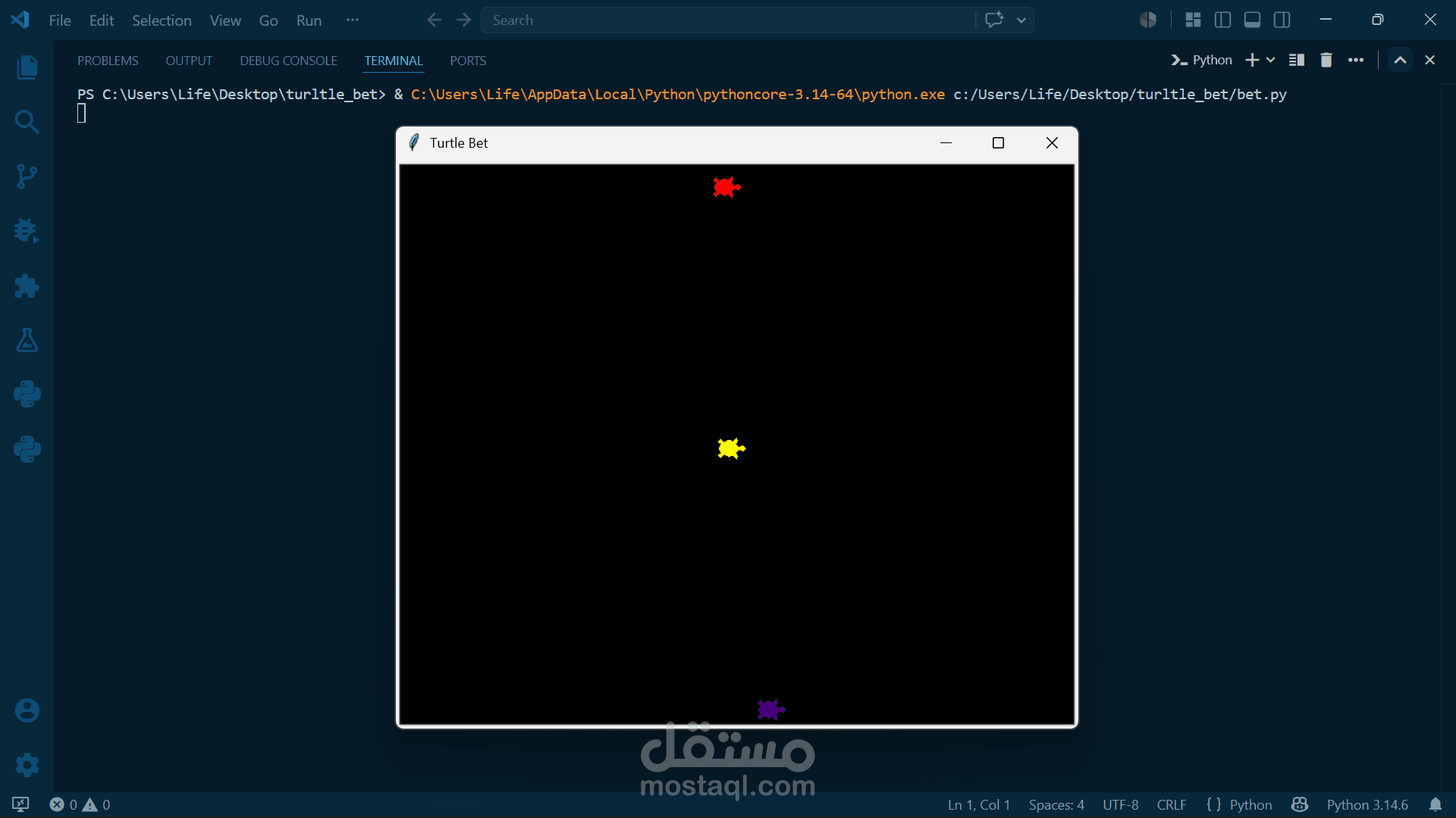 تطوير لعبة سباق السلاحف التفاعلية (Turtle Bet Game) باستخدام Python