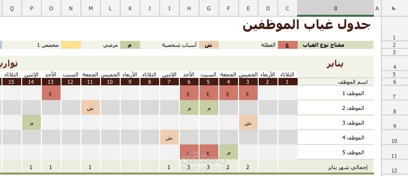 جدول غياب الموظفين