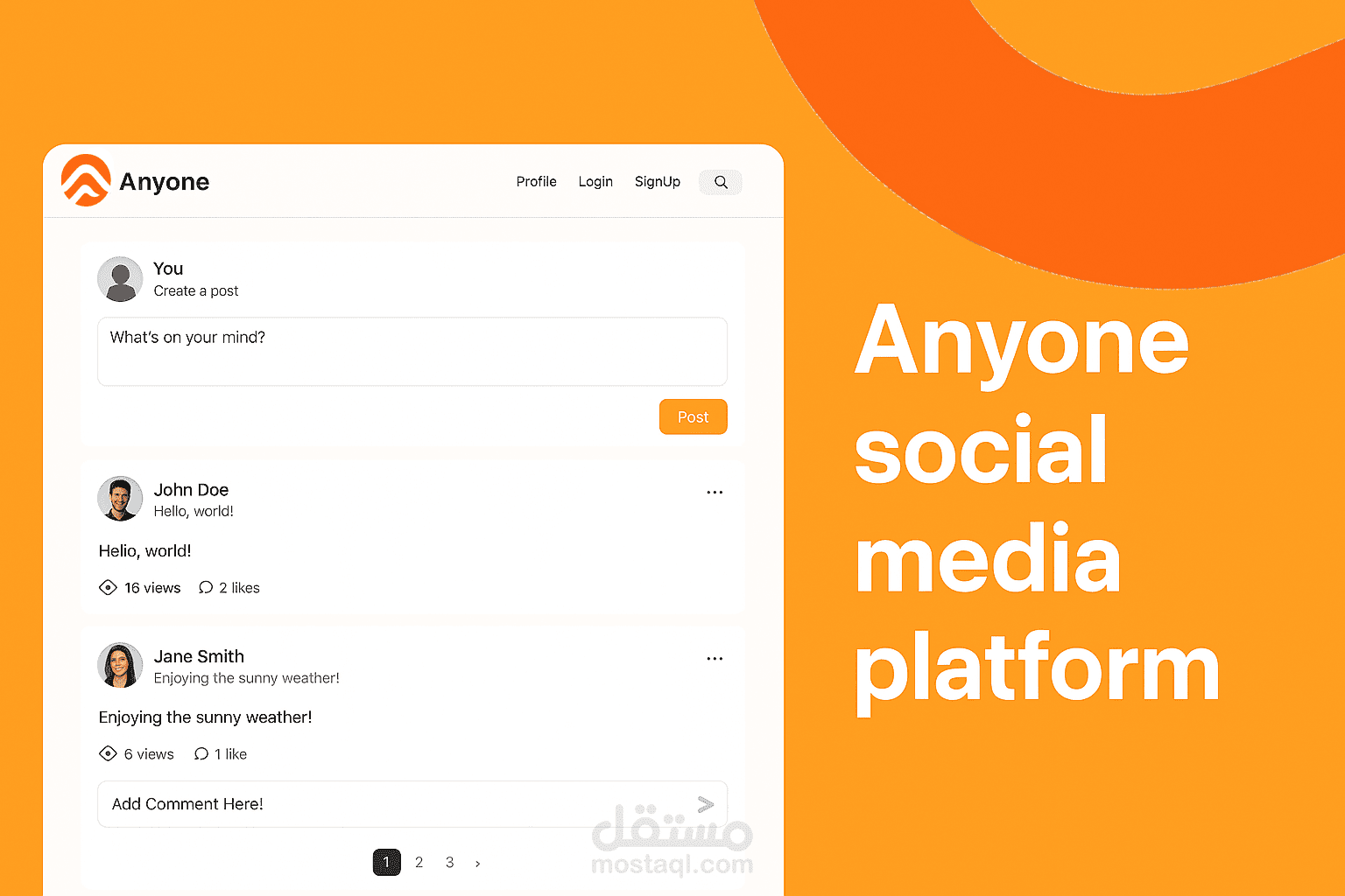 Anyone منصة سوشال ميديا ديناميكية مطورة باستخدام (Node.js + Express + HTML + CSS)