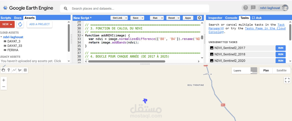تحليل السلاسل الزمنية لمؤشرات الغطاء النباتي والتربة باستخدام Google Earth Engine